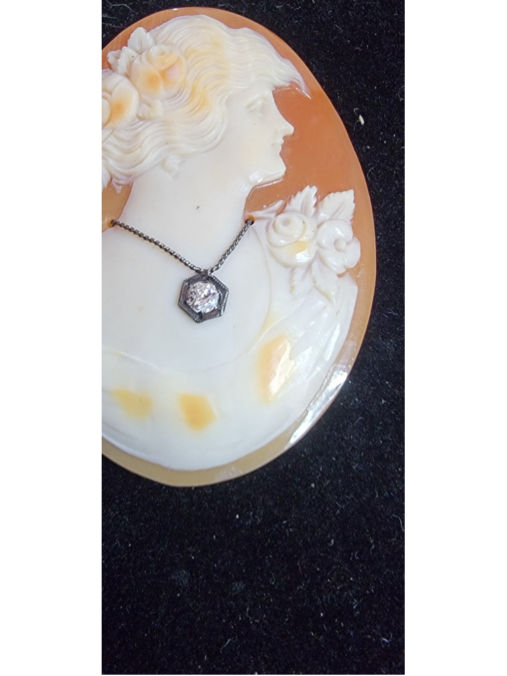 Large Vintage Hand‎ Carved Shell Cameo Loose Italian Lady Portrait Floral Cameo - Picture 2 of 13